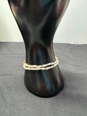 Trifari Double-Strand Freshwater Pearl Bracelet With Gold-Tone Cross Charm 7 Inc